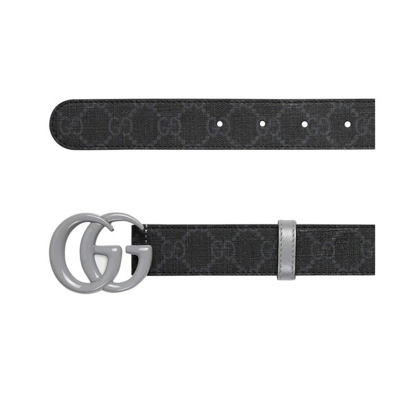 NEW Gucci Marmont Belt GG Logo Grey Black Monogram Canvas 80 cm 32 inch - Picture 1 of 8